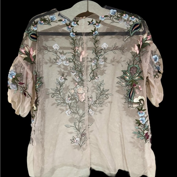 Zara Light Pink Floral Embroidered Sheer Top - Picture 6 of 10